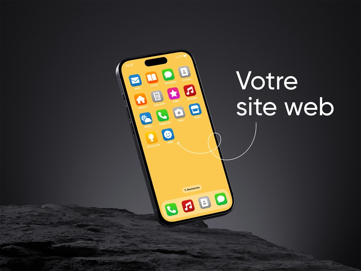 Téléphone portable montrant des applications mobile native ainsi qu'une PWA (Progressive Web Apps).